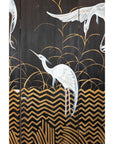 Vintage Coromandel Screen with White Cranes, Gold Accents, and Black Lacquer