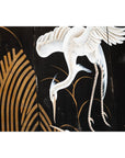 Vintage Coromandel Screen with White Cranes, Gold Accents, and Black Lacquer