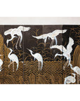 Vintage Coromandel Screen with White Cranes, Gold Accents, and Black Lacquer