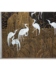 Vintage Coromandel Screen with White Cranes, Gold Accents, and Black Lacquer