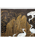 Vintage Coromandel Screen with White Cranes, Gold Accents, and Black Lacquer