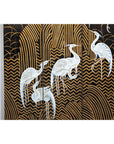 Vintage Coromandel Screen with White Cranes, Gold Accents, and Black Lacquer