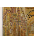 Renaissance-Inspired 4-Panel Gilded Screen with Raised Architectural Design
