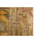 Renaissance-Inspired 4-Panel Gilded Screen with Raised Architectural Design
