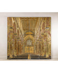 Renaissance-Inspired 4-Panel Gilded Screen with Raised Architectural Design