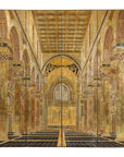 Renaissance-Inspired 4-Panel Gilded Screen with Raised Architectural Design