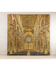 Renaissance-Inspired 4-Panel Gilded Screen with Raised Architectural Design