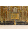 Renaissance-Inspired 4-Panel Gilded Screen with Raised Architectural Design