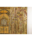 Renaissance-Inspired 4-Panel Gilded Screen with Raised Architectural Design