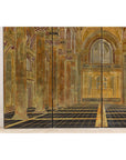 Renaissance-Inspired 4-Panel Gilded Screen with Raised Architectural Design