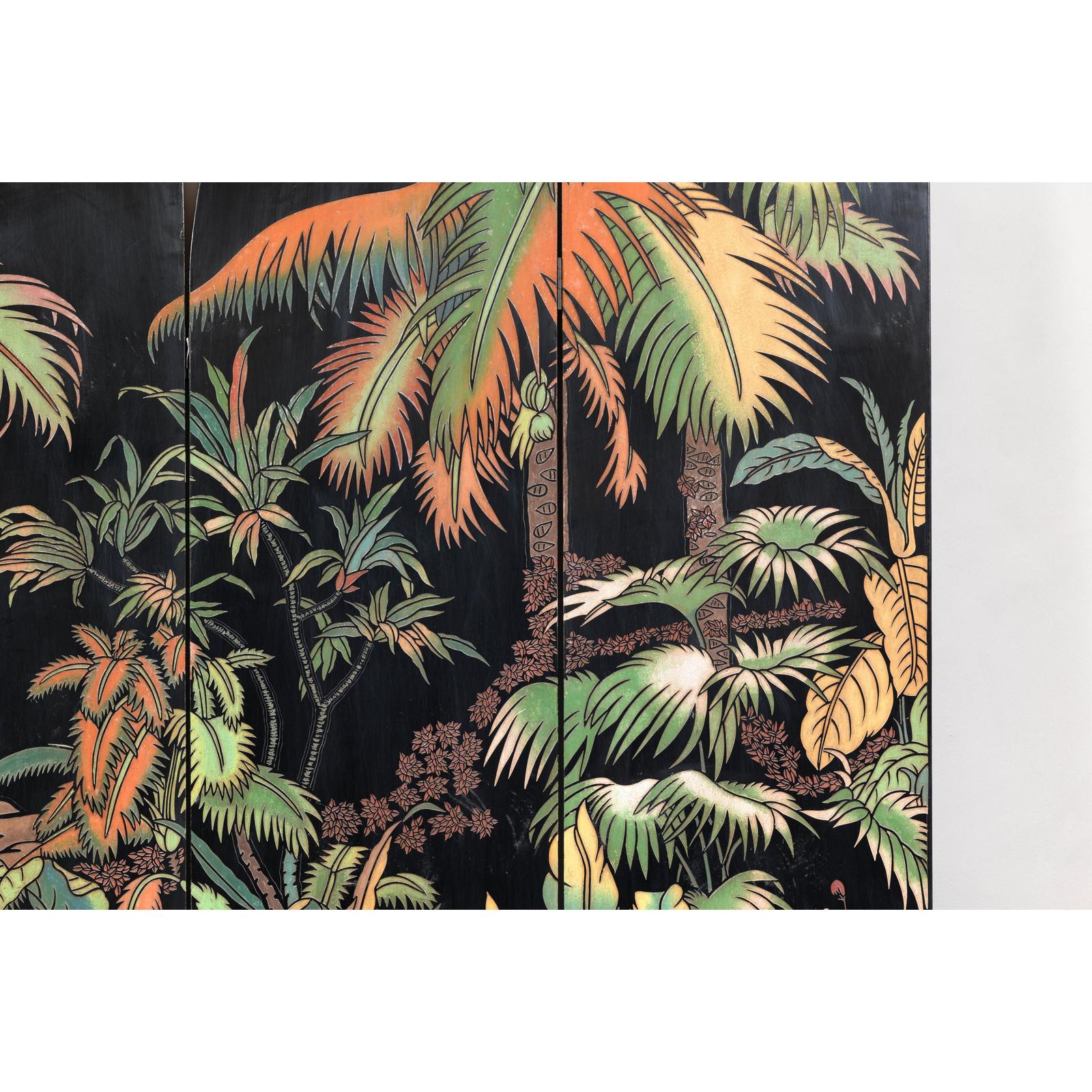 Vintage Four-Panel Screen with Curved Design and Raised Bird Decor