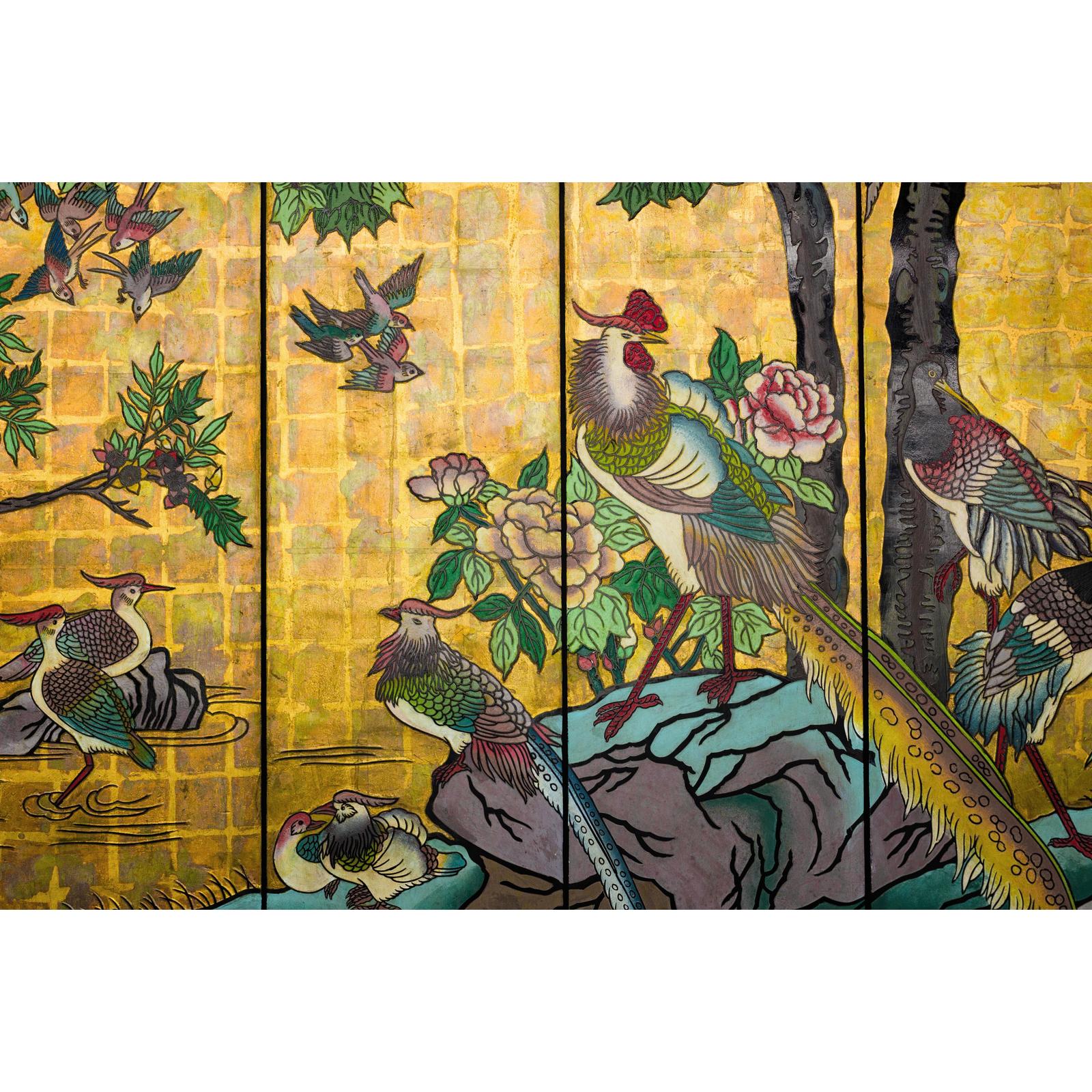 Vintage Mid Century Chinese Six-Panel Gold and Black Screen, SKU , image 8