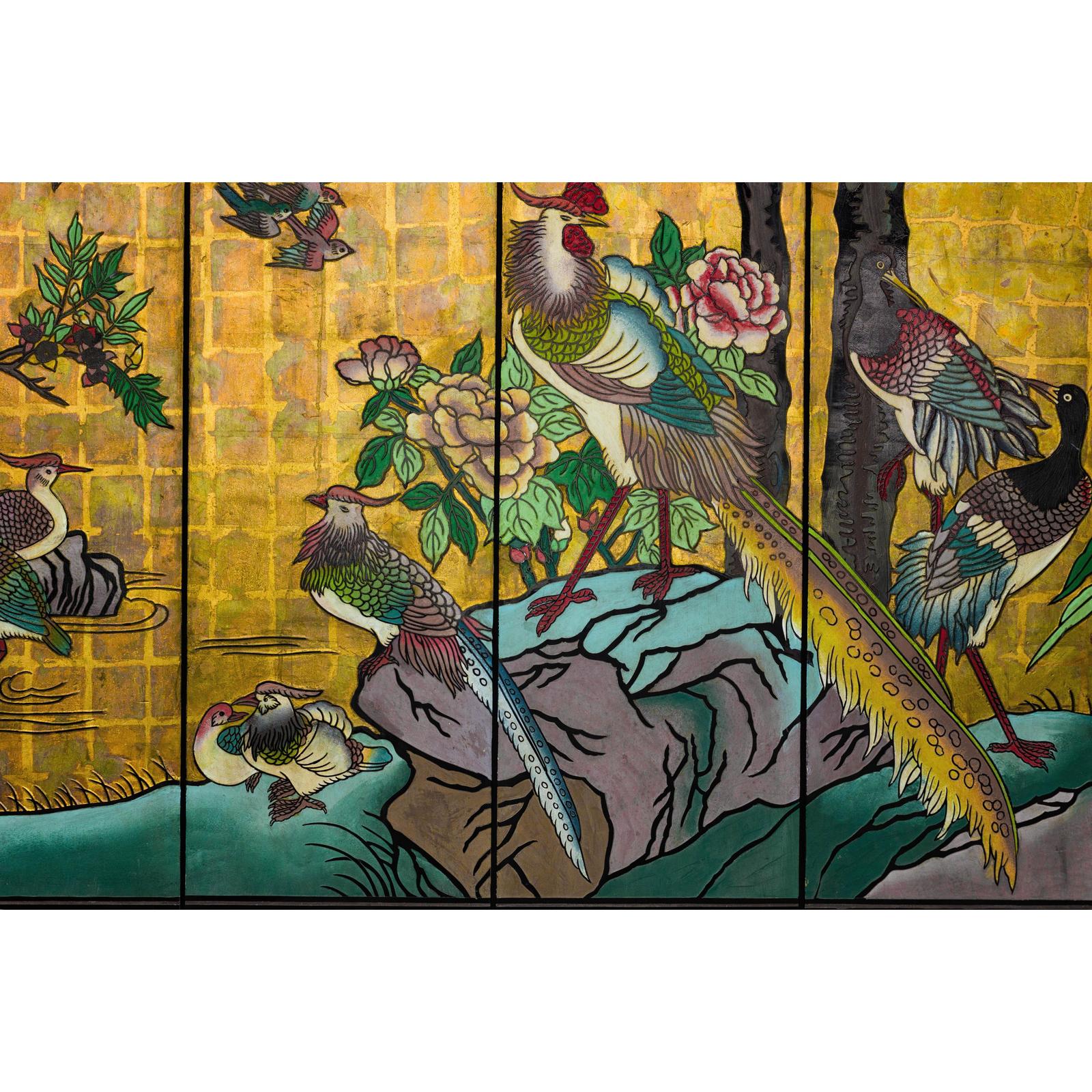 Vintage Mid Century Chinese Six-Panel Gold and Black Screen, SKU , image 10