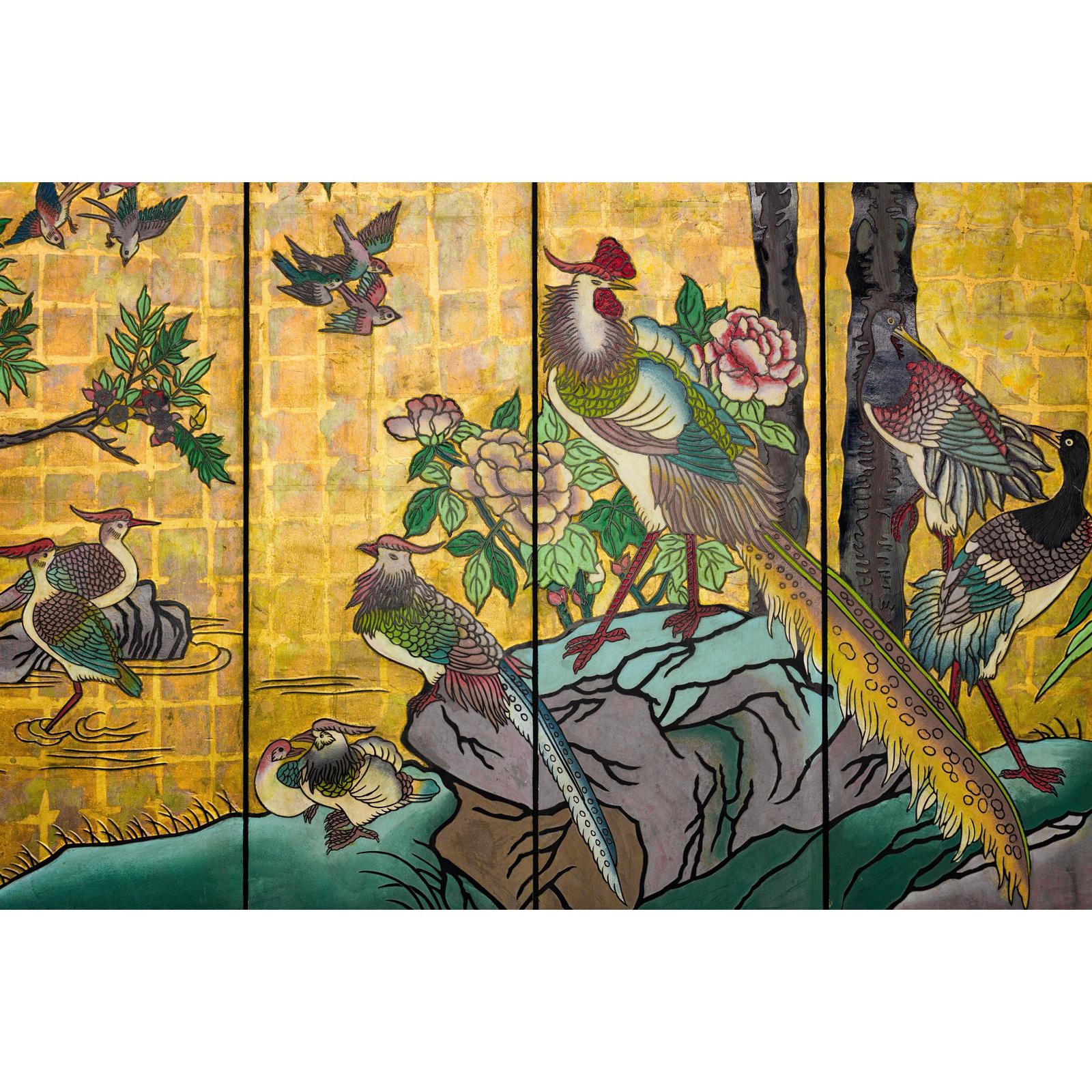 Vintage Mid Century Chinese Six-Panel Gold and Black Screen, SKU , image 12