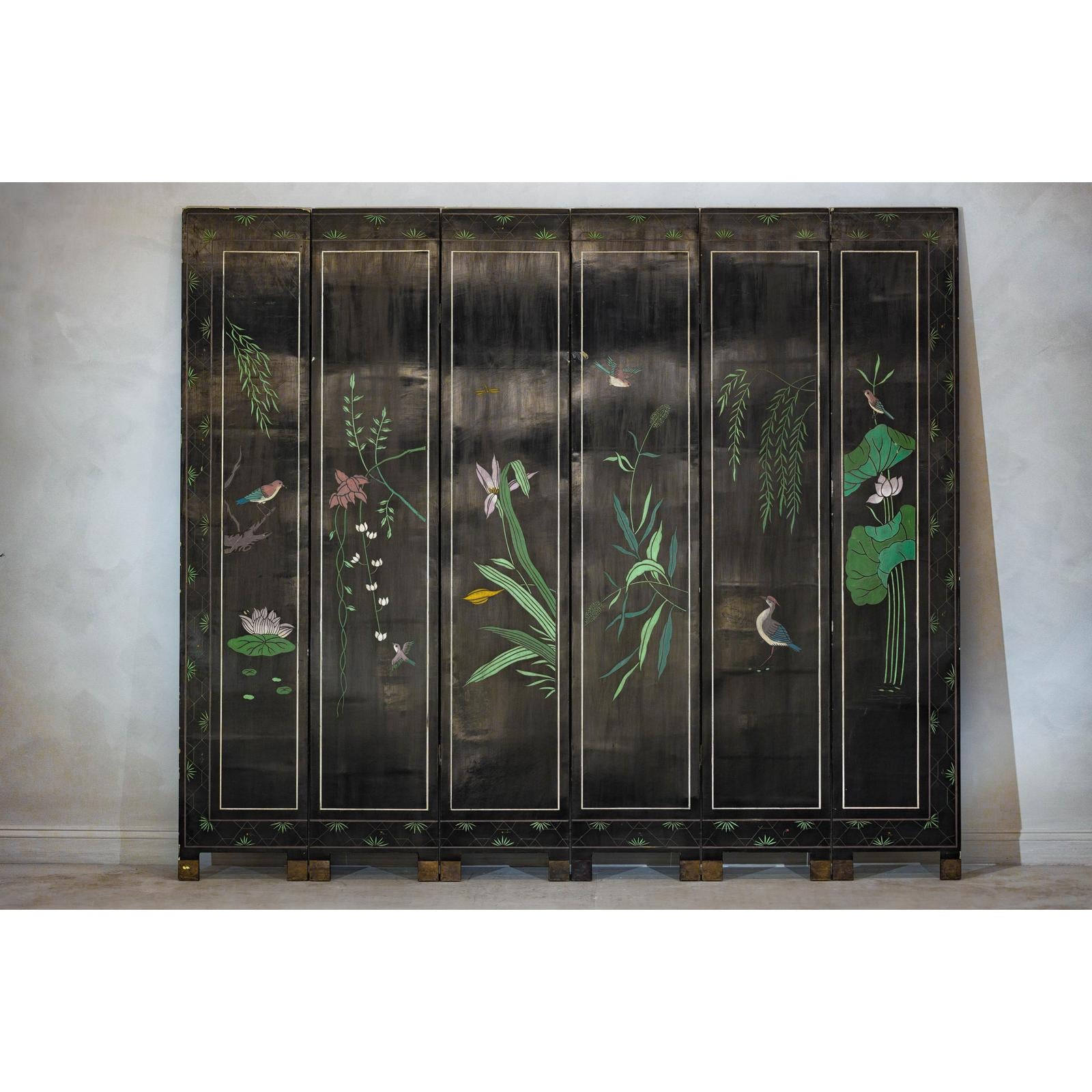 Vintage Mid Century Chinese Six-Panel Gold and Black Screen, SKU , image 14