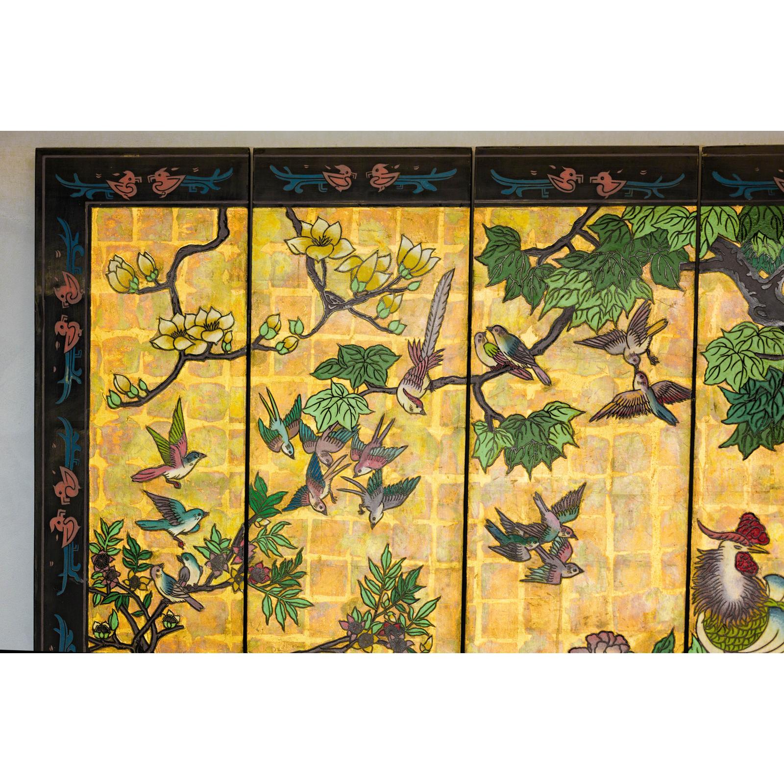 Vintage Mid Century Chinese Six-Panel Gold and Black Screen, SKU , image 6