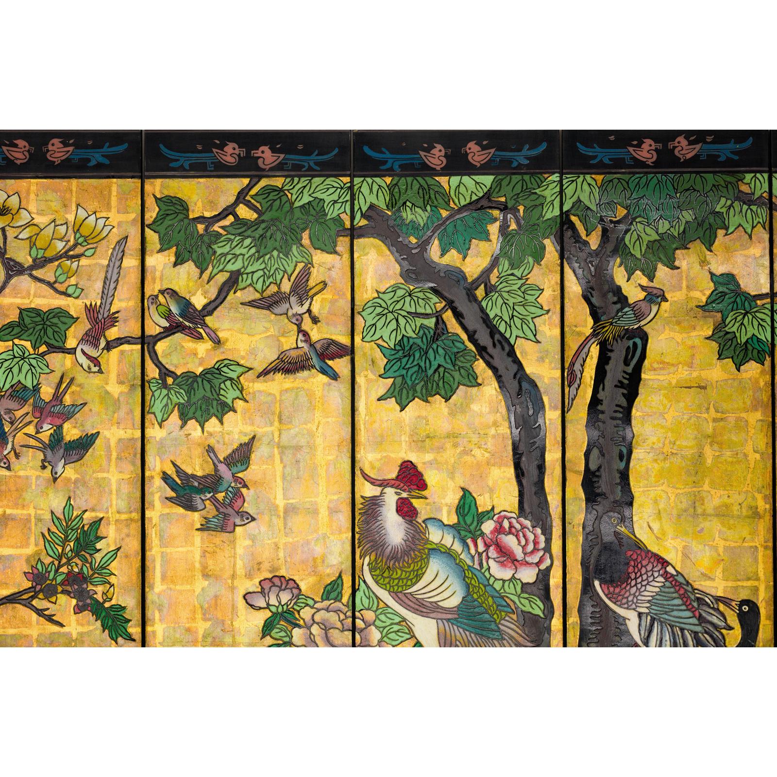 Vintage Mid Century Chinese Six-Panel Gold and Black Screen, SKU , image 7
