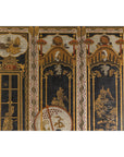Late Qing Lacquered Six-Panel Screen with Gilded Figures and Scenic Motifs