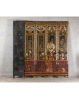 Late Qing Lacquered Six-Panel Screen with Gilded Figures and Scenic Motifs