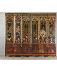 Late Qing Lacquered Six-Panel Screen with Gilded Figures and Scenic Motifs