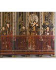 Late Qing Lacquered Six-Panel Screen with Gilded Figures and Scenic Motifs