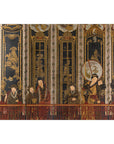 Late Qing Lacquered Six-Panel Screen with Gilded Figures and Scenic Motifs