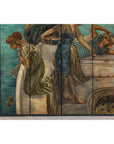 Classical 4-Panel Scalloped Screen with Hand-Painted Maidens and Coastal Scene