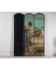 Classical 4-Panel Scalloped Screen with Hand-Painted Maidens and Coastal Scene