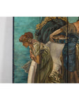 Classical 4-Panel Scalloped Screen with Hand-Painted Maidens and Coastal Scene