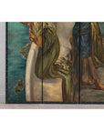 Classical 4-Panel Scalloped Screen with Hand-Painted Maidens and Coastal Scene