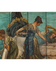 Classical 4-Panel Scalloped Screen with Hand-Painted Maidens and Coastal Scene