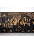 Black and Gold Lacquered Eight-Panel Screen with Monks and Children Scene