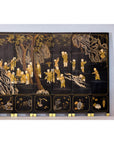 Black and Gold Lacquered Eight-Panel Screen with Monks and Children Scene