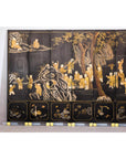 Black and Gold Lacquered Eight-Panel Screen with Monks and Children Scene