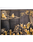 Black and Gold Lacquered Eight-Panel Screen with Monks and Children Scene