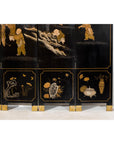 Black and Gold Lacquered Eight-Panel Screen with Monks and Children Scene