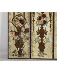 Vintage Chinoiserie Hand-Painted Floral Four-Panel Folding Screen Divider