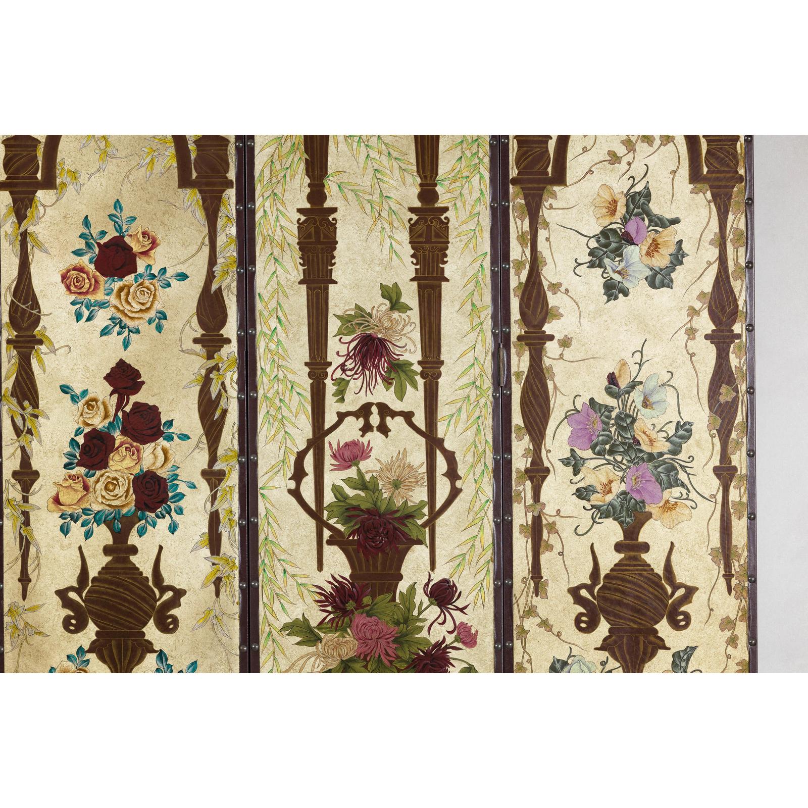 Vintage Chinoiserie Hand-Painted Floral Four-Panel Folding Screen Divider