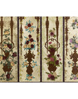 Vintage Chinoiserie Hand-Painted Floral Four-Panel Folding Screen Divider