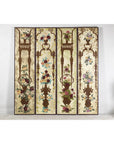 Vintage Chinoiserie Hand-Painted Floral Four-Panel Folding Screen Divider