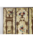 Vintage Chinoiserie Hand-Painted Floral Four-Panel Folding Screen Divider
