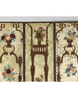 Vintage Chinoiserie Hand-Painted Floral Four-Panel Folding Screen Divider