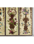 Vintage Chinoiserie Hand-Painted Floral Four-Panel Folding Screen Divider