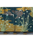 Vintage Chinoiserie Six-Panel Decorative Screen with Birds and Gilded Landscape