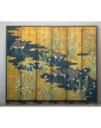 Vintage Chinoiserie Six-Panel Decorative Screen with Birds and Gilded Landscape