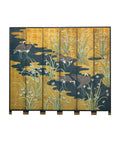 Vintage Chinoiserie Six-Panel Decorative Screen with Birds and Gilded Landscape