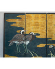 Vintage Chinoiserie Six-Panel Decorative Screen with Birds and Gilded Landscape