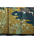 Vintage Chinoiserie Six-Panel Decorative Screen with Birds and Gilded Landscape