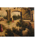 Hand-Painted Four-Panel Folding Screen with Architectural Landscape Scene