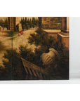 Hand-Painted Four-Panel Folding Screen with Architectural Landscape Scene
